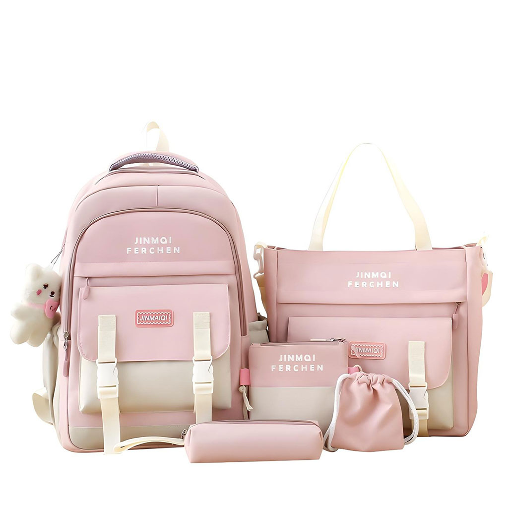 Ensemble de sacs d’école Kawai pour adolescents 5Pcs Bieyoumi Fashion Bleu – محفظة 5 قطع كاواي - Image 3